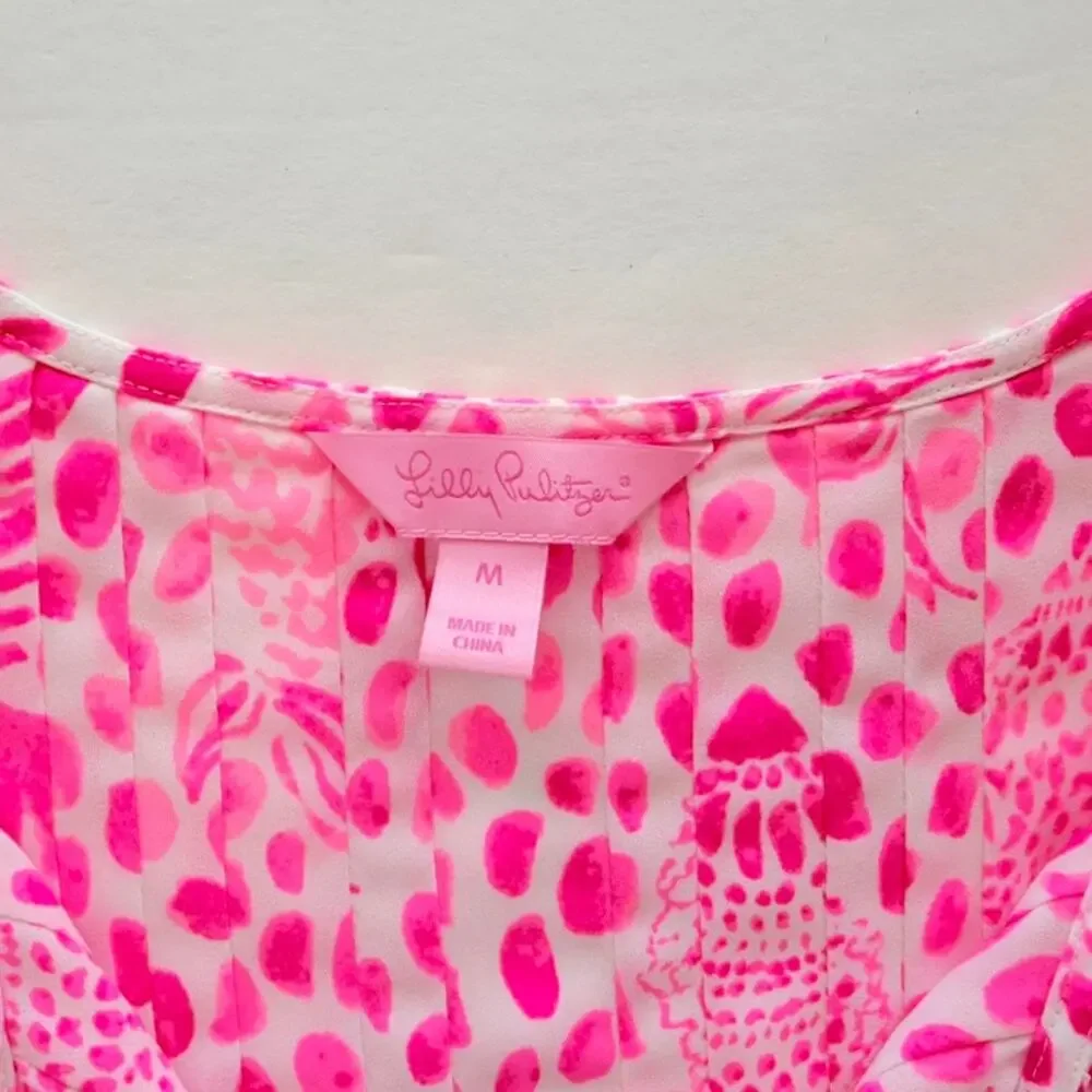 Lilly Pulitzer Marilina Tunic Top Size Medium Neon Raz Pink Blue Fish Print - Picture 5 of 7